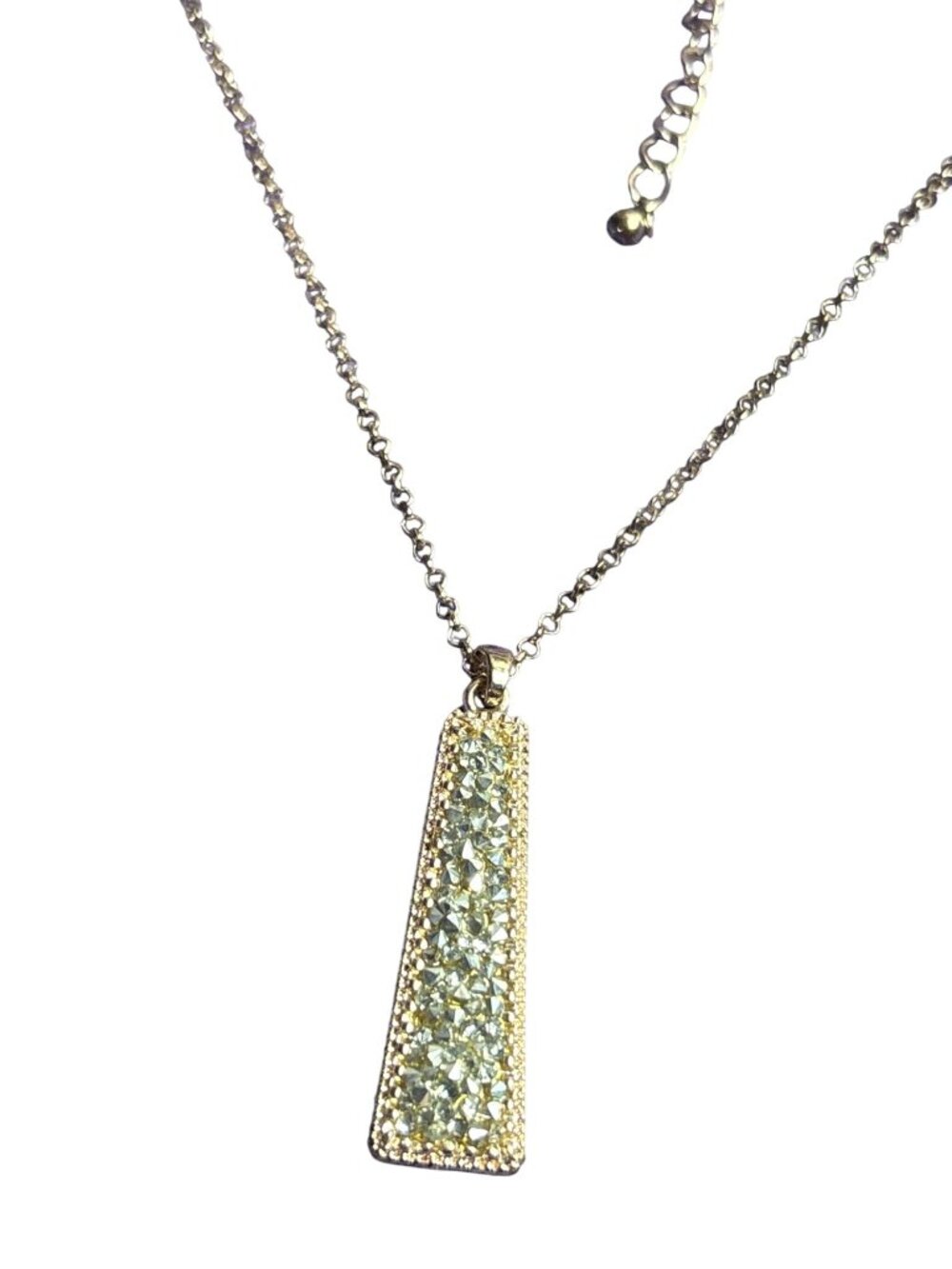 Silvertone Rhinestone Pave Pendant Necklace Goldtone 16 - 19 inches Long